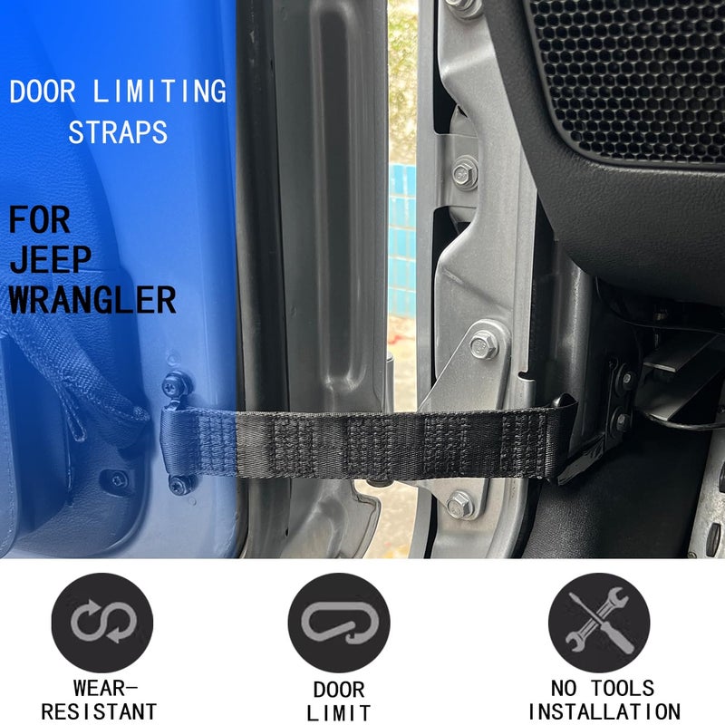 ROMASO Adjustable Door Strap for Jeep Door Check Straps for Jeep Wrangler CJ YJ TJ JK JKU JL JLU Heavy Duty Door Limiting Check Strap,Black(Pack of 2) - Image 2