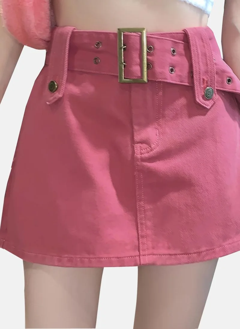 YUNIQEE Pink Solid Denim Mini Skirt