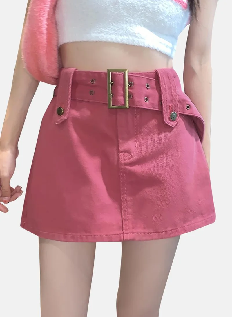 YUNIQEE Pink Solid Denim Mini Skirt