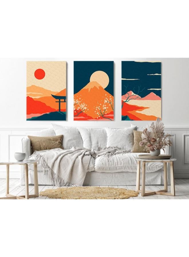 Home Gallery home gallery Set of three Decorative Frames Oriental Landscape Printed Canvas wall art - Image 3