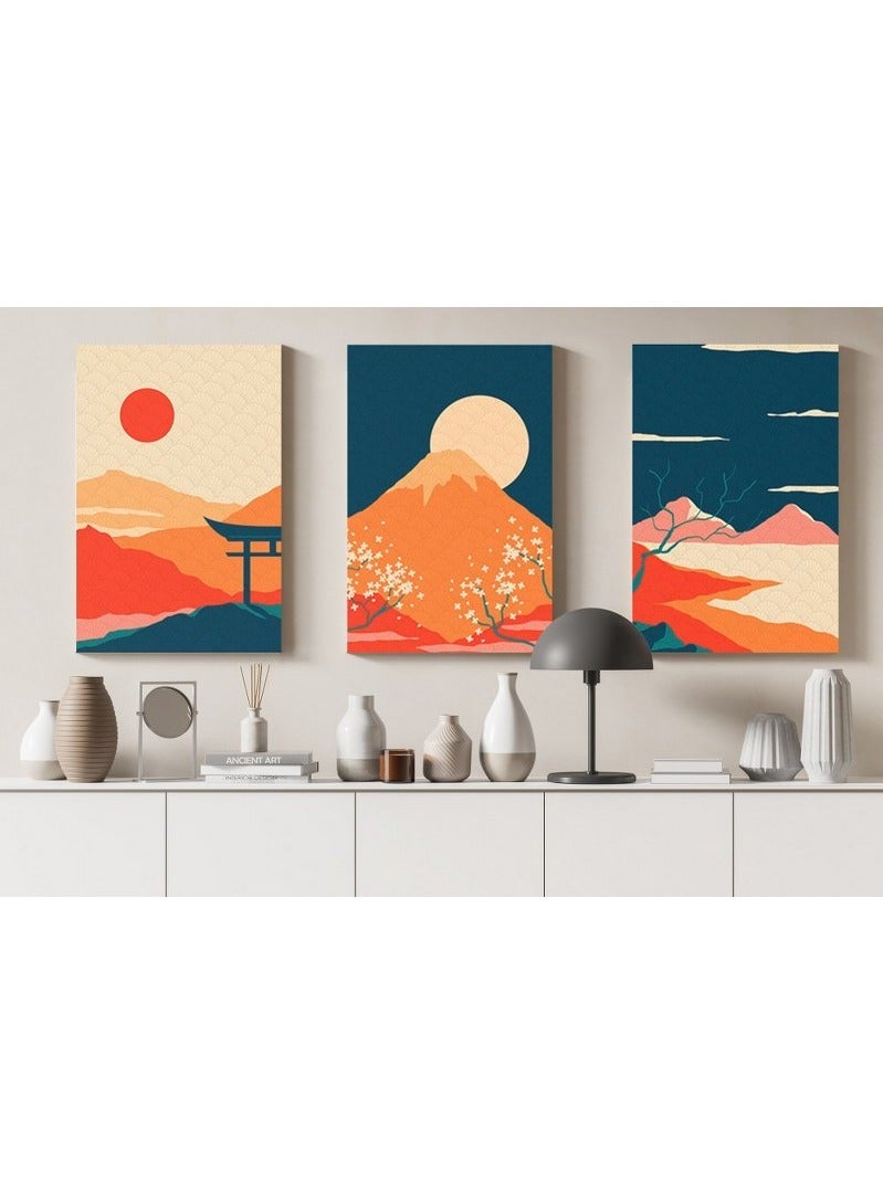Home Gallery home gallery Set of three Decorative Frames Oriental Landscape Printed Canvas wall art - Image 1