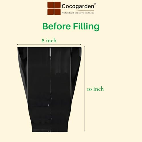cocogarden Plastic UV Protected Poly Grow Bag for Seedling Nursery Cover Plant Bags (Black, 8 x 10 inch) - Pack of 20 | for Terrace and Balcony Gardening, Kitchen Vegetable and Flowering Plants - Image 2