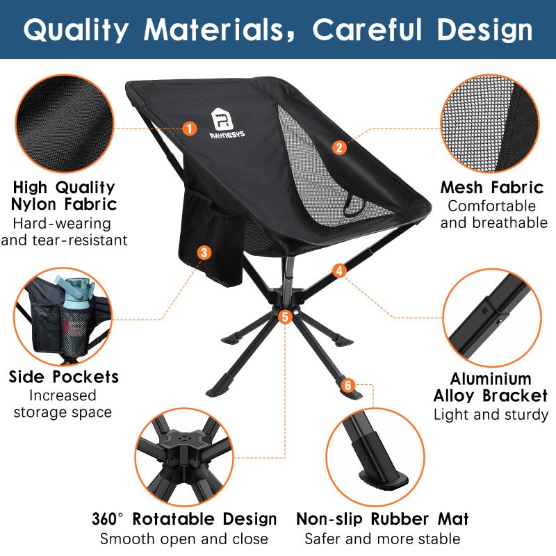 Raynesys Portable Camping Chair 2 Pack, 8 Seconds Quick Setup Folding Camping Chair, Flexible 360Â° Rotation, 3.8Lb Lightweight Travel Chairs for Easy Carry to Hiking, Sporting, Travel, Beach - Image 5