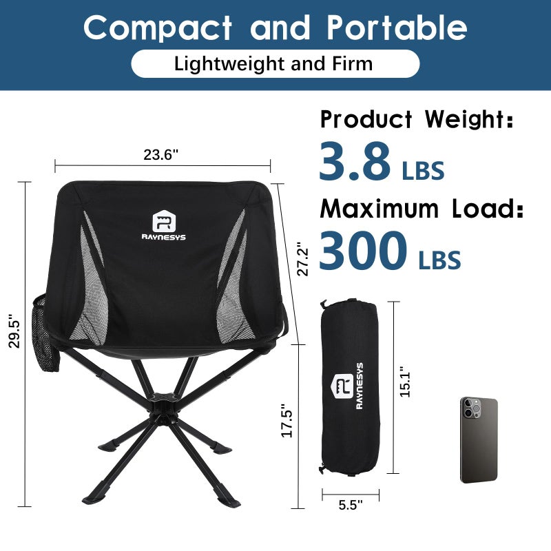 Raynesys Portable Camping Chair 2 Pack, 8 Seconds Quick Setup Folding Camping Chair, Flexible 360Â° Rotation, 3.8Lb Lightweight Travel Chairs for Easy Carry to Hiking, Sporting, Travel, Beach - Image 4