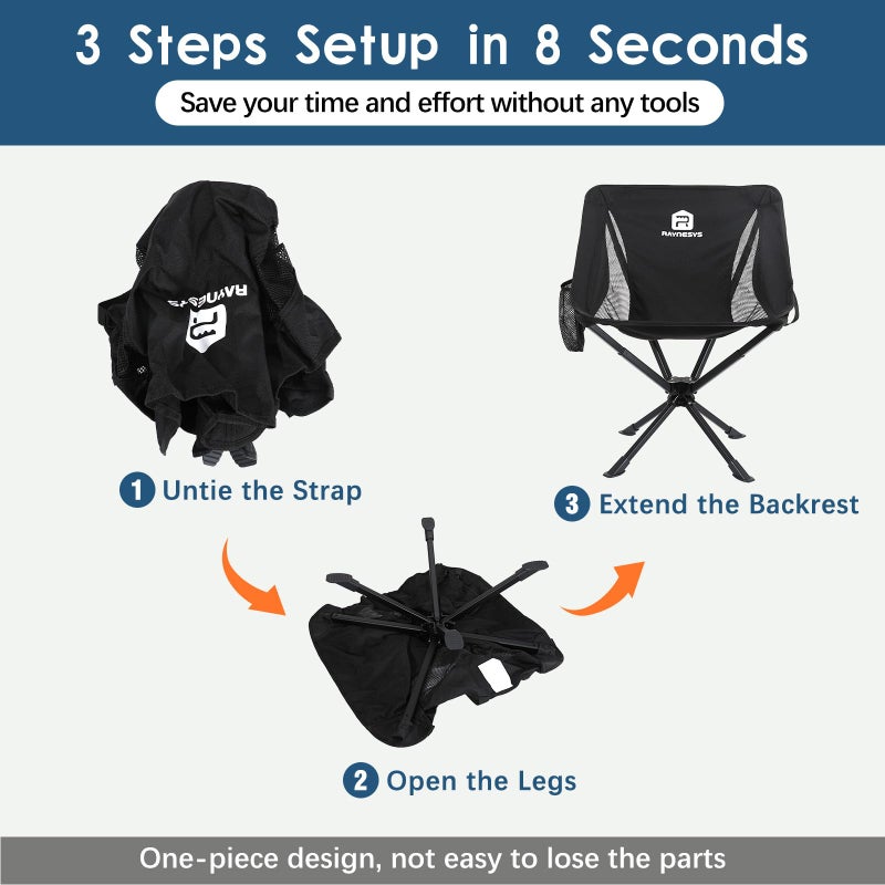 Raynesys Portable Camping Chair 2 Pack, 8 Seconds Quick Setup Folding Camping Chair, Flexible 360Â° Rotation, 3.8Lb Lightweight Travel Chairs for Easy Carry to Hiking, Sporting, Travel, Beach - Image 3