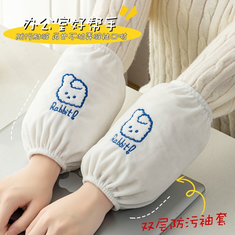 CuteCartoon Long Sleeve Cufflinks Autumn Winter Waterproof Dirt-resistant Arm Protector New 2023 Model For Students And Adults Rabbit white 