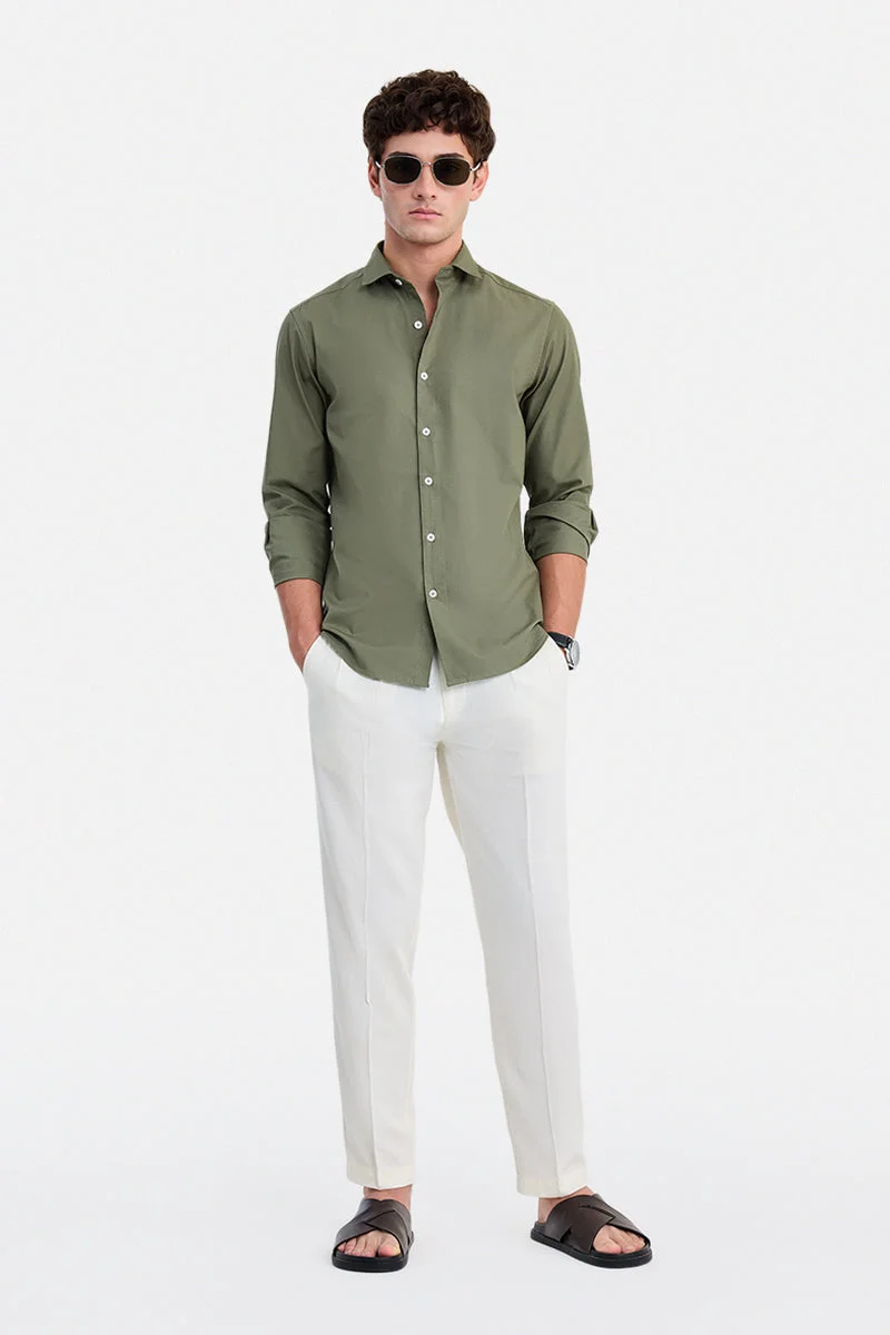 سنيتش Cream Textured Regular Fit Trousers