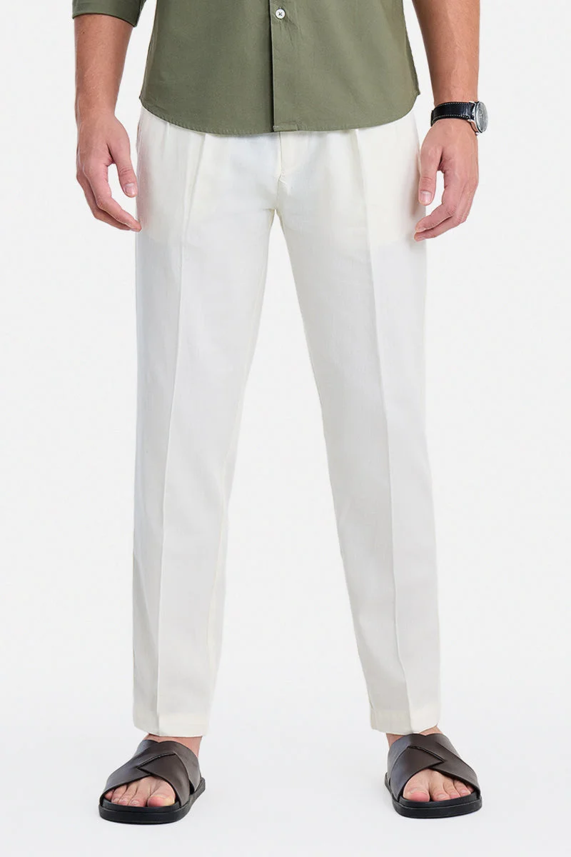 سنيتش Cream Textured Regular Fit Trousers