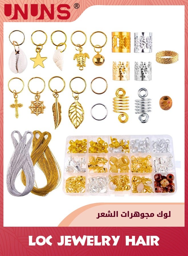 UNUNS Loc Jewelry Hair Accessories,230 Pcs Hair Beads For Women Braids,Gold Silver Hair Cuffs Pendant Rings Headband,Metal Dreadlocks Braiding Accessories Decorations - Image 1