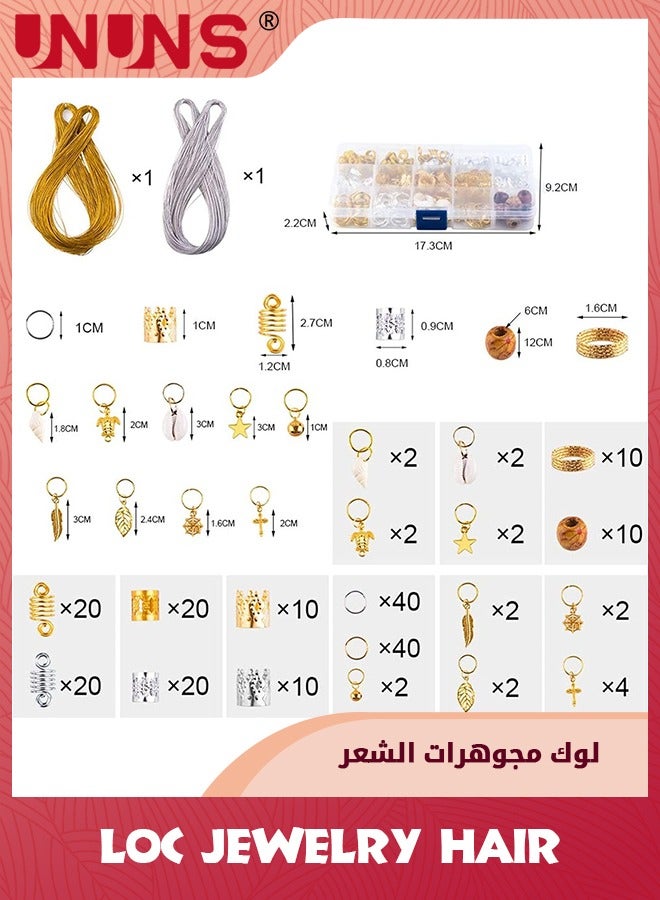 UNUNS Loc Jewelry Hair Accessories,230 Pcs Hair Beads For Women Braids,Gold Silver Hair Cuffs Pendant Rings Headband,Metal Dreadlocks Braiding Accessories Decorations - Image 2