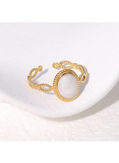 European Luxury Adjustable Vintage Gold-Plated Stainless Steel Ring Pearlescent white