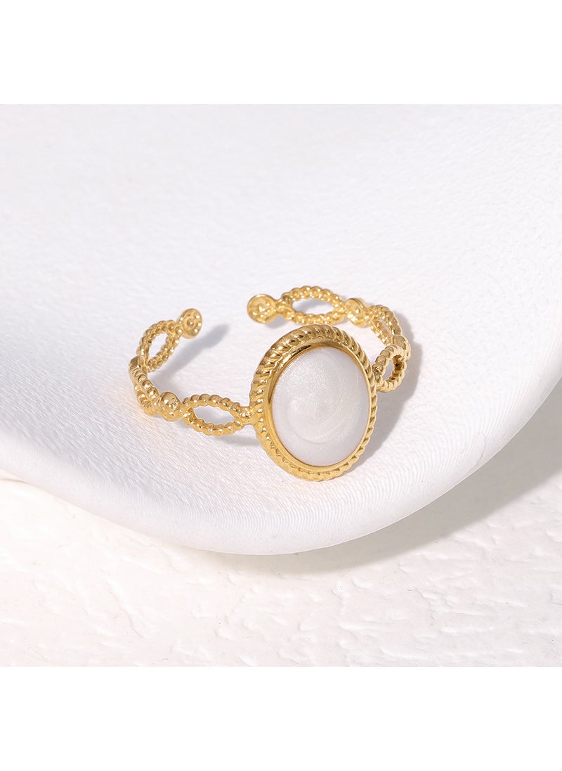 Generic - European Luxury Adjustable Vintage Gold-Plated Stainless Steel Ring Pearlescent white - Image 1