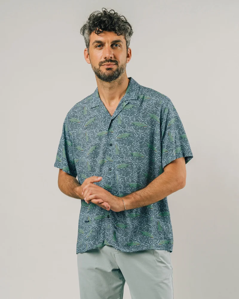 Brava Fabrics Crocodile Aloha Shirt Acqua 100% ECOVERO Viscose