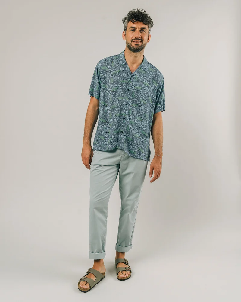 Brava Fabrics Crocodile Aloha Shirt Acqua 100% ECOVERO Viscose