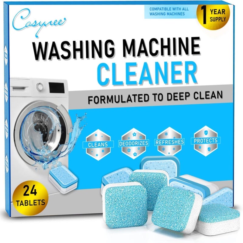 cosynee 24 Washer Cleaner Tablets - Deep Cleans & Deodorizes All Washers, Removes Grime & Odor, Powerful Descaling Formula, Eco-Friendly, 1-Year Supply, Septic Safe - Image 1