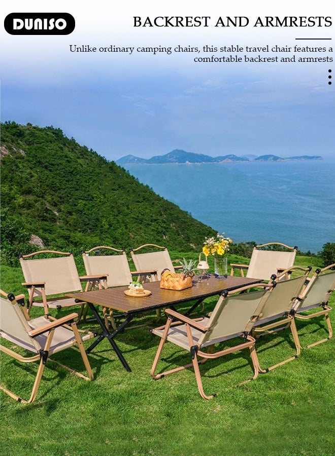 DUNISO كرسي تخييم قابل للطي، كرسي خفيف الوزن للتنزه، أثاث شواء محمول قابل للطي فائق الخفة، كرسي سفر بإطار معدني ومسند ذراع خشبي، كرسي شاطئ مدمج للتنزه، الصيد، السفر، الشاطئ، الشواء - Image 3