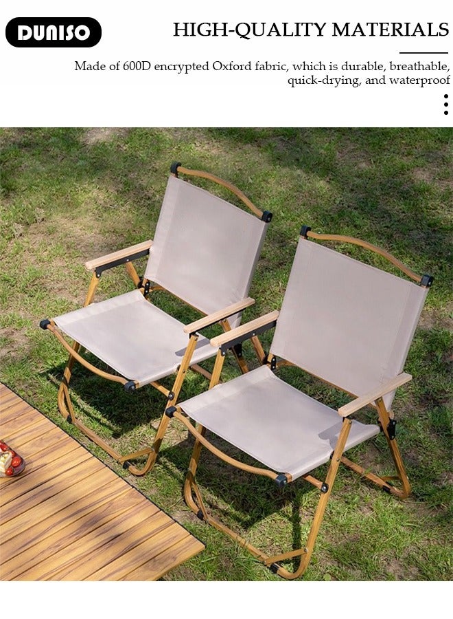 DUNISO كرسي تخييم قابل للطي، كرسي خفيف الوزن للتنزه، أثاث شواء محمول قابل للطي فائق الخفة، كرسي سفر بإطار معدني ومسند ذراع خشبي، كرسي شاطئ مدمج للتنزه، الصيد، السفر، الشاطئ، الشواء - Image 5