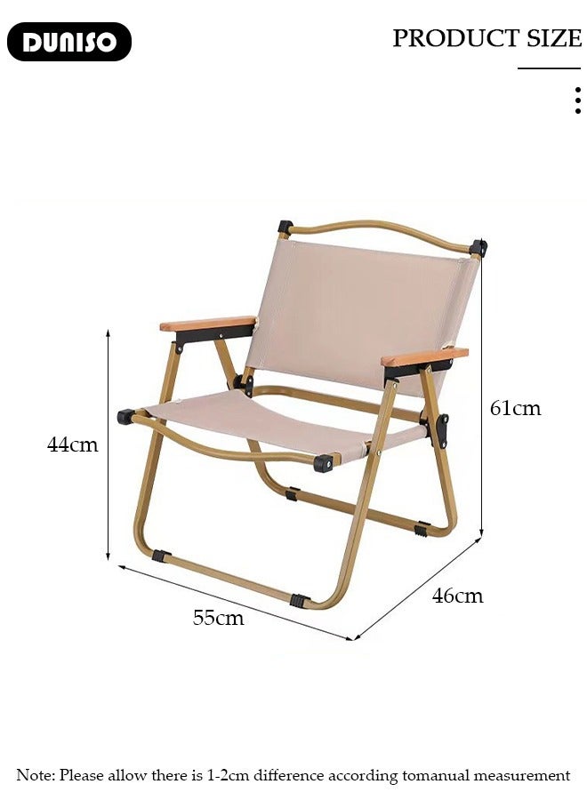 DUNISO كرسي تخييم قابل للطي، كرسي خفيف الوزن للتنزه، أثاث شواء محمول قابل للطي فائق الخفة، كرسي سفر بإطار معدني ومسند ذراع خشبي، كرسي شاطئ مدمج للتنزه، الصيد، السفر، الشاطئ، الشواء - Image 2
