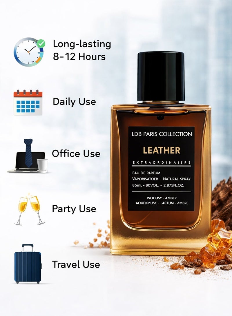 Linea De Bella LDB Paris Collection Leather 85ml | Long Lasting Perfume for Men with Oud, Amber & Patchouli Notes | Luxury Leather Perfume for Men - Image 3
