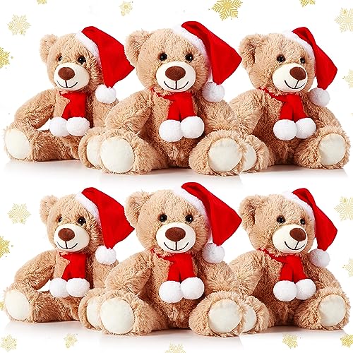 Aoriher 6 Pcs Christmas Bear Bulk Stuffed Animal Plush Operation Christmas Baby Shower Winter Bear Toys Soft Cute Xmas Dolls Decorations Khaki - Image 1