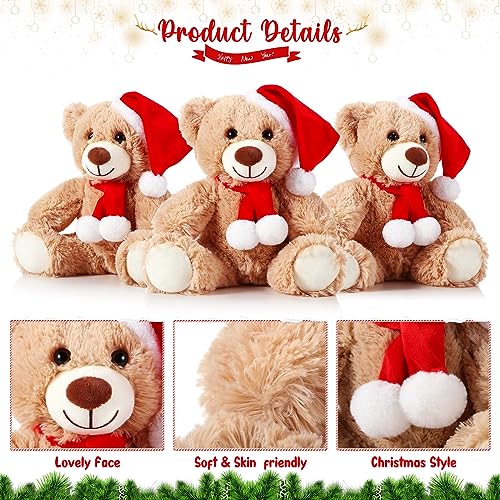 Aoriher 6 Pcs Christmas Bear Bulk Stuffed Animal Plush Operation Christmas Baby Shower Winter Bear Toys Soft Cute Xmas Dolls Decorations Khaki - Image 5