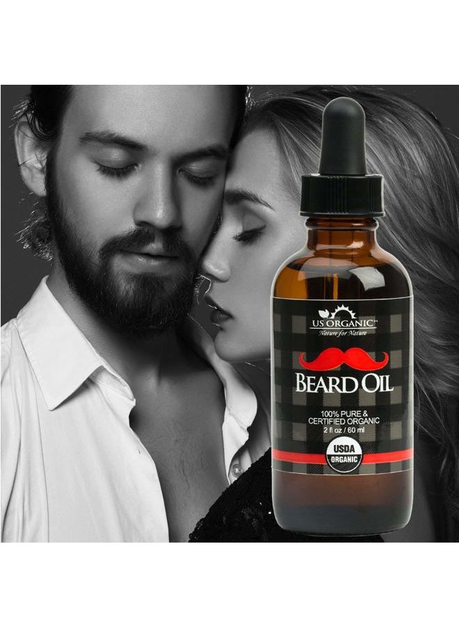 US Organic - Beard Oil, 100% Pure, USDA Certified, Softens, shine, moisturizes, Amber Glass Bottle with Eye Dropper, 2 Ounce - Image 1