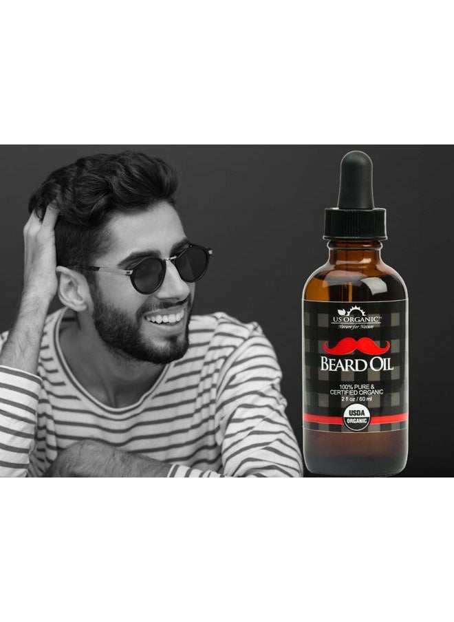 US Organic - Beard Oil, 100% Pure, USDA Certified, Softens, shine, moisturizes, Amber Glass Bottle with Eye Dropper, 2 Ounce - Image 1
