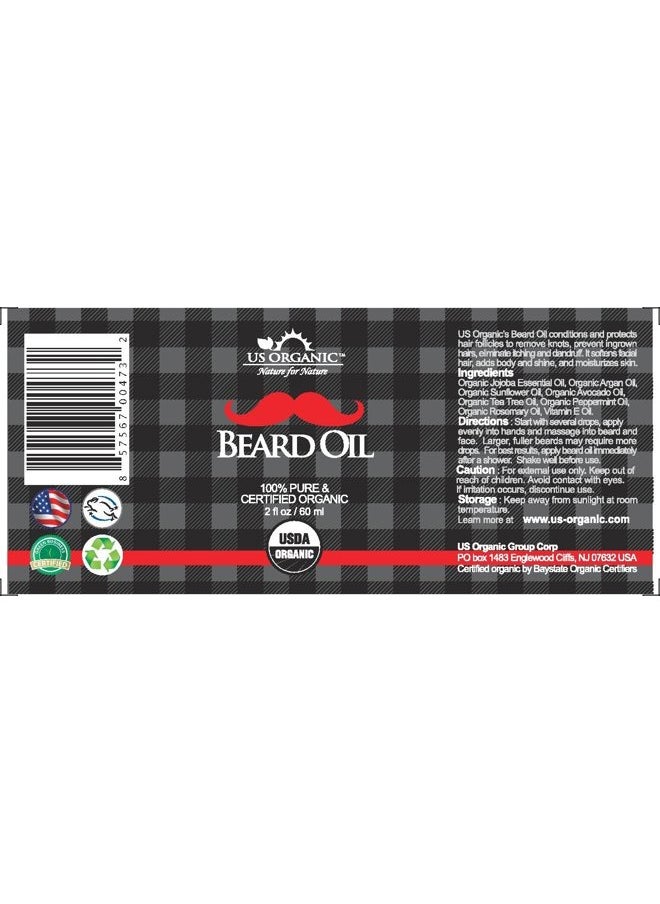 US Organic - Beard Oil, 100% Pure, USDA Certified, Softens, shine, moisturizes, Amber Glass Bottle with Eye Dropper, 2 Ounce - Image 1