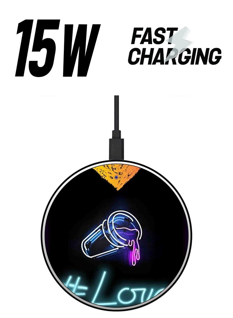 Theodor Love Coffee Printed Fast Wireless Charger With USB Cable Black/Blue/Yellow - Image 1