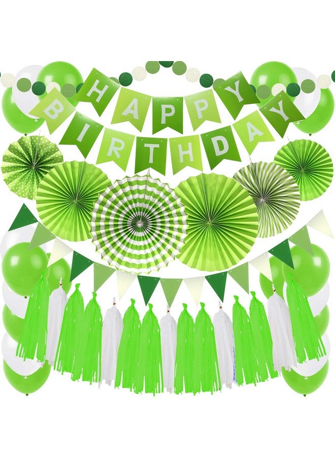 ZERODECO ZERODECO Birthday Party Decoration, Green Happy Birthday Banner with Paper Fans Garland String Triangle Bunting Flag Tissue Tassel and Balloon for Bday Party Supplies Anniversary Decoration  - Image 1