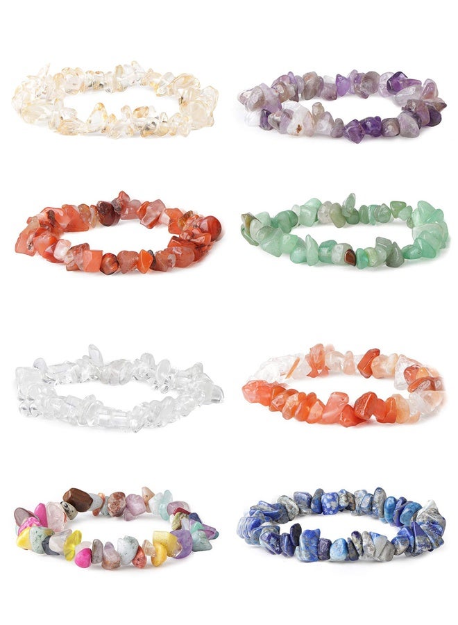 Lemon 8pcs  Chakra Bracelets for Women, Natural Colorful Crystal Bracelets for 7 Chakra Lrregular Gemstone Bracelets Crystal Chip Bracelet for Women Men - Image 1