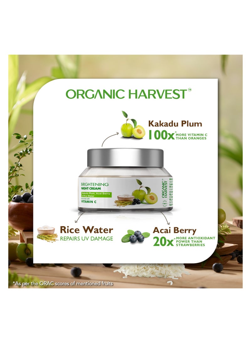 Organic Harvest Brightening Night Cream: Kakadu Plum, Acai Berry & Rice Water | For Glowing Skin | Moisturizing, Vitamin C Face Cream | 100% American Certified Organic | Sulphate & Paraben-free - 50gm - pzsku/Z5428B94A83C1D76C093DZ/45/_/1730796358/603e3278-7000-4ce2-ac48-b899cd6515c3