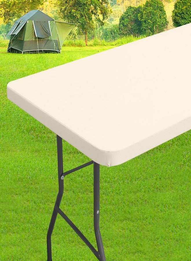homing Spandex Elastic Tablecloth for 6 Foot Rectangle Tables, Stretch Fitted Picnic Table Cover, Washable Patio Table Cloth for Outdoor, Camping, Party (Champagne, 30" x 72") - Image 1
