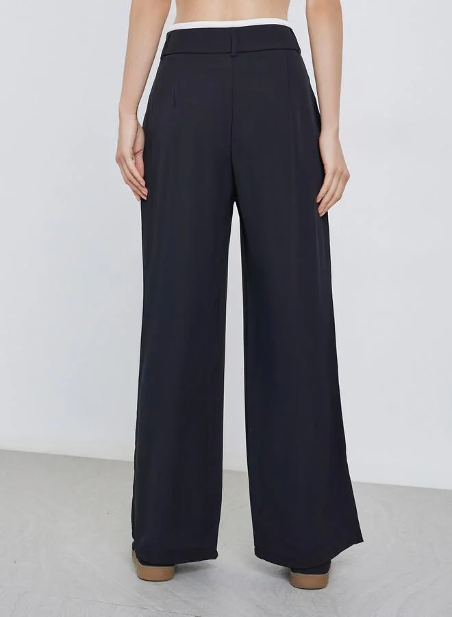 Styli Styli Women Black Wide Leg Trousers with Contrast Seam