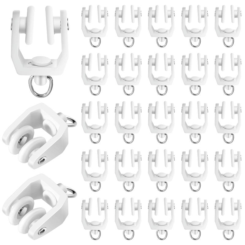 Jetec 25 Pieces Curtain Track Rollers Ceiling Curtain Track Hooks Flexible Bendable Clips 11 mm White Plastic Drapery Rail Gliders with Hooks for Shower Window