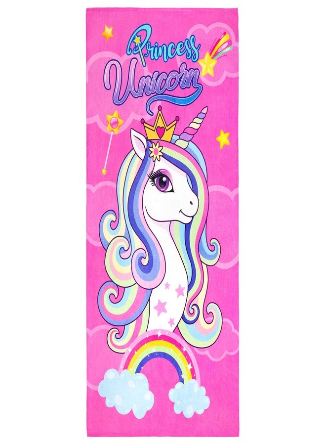 Beachland Unicorn and Stars Beach Towel 30 x 60 inch Cotton Rainbow Colors (Princess Unicorn, 30" x 60") (Pink Princess Unicorn, 1 Towel 30" x 60") (Princess Unicorn, 1 Towel - 30" x 60") - Image 1