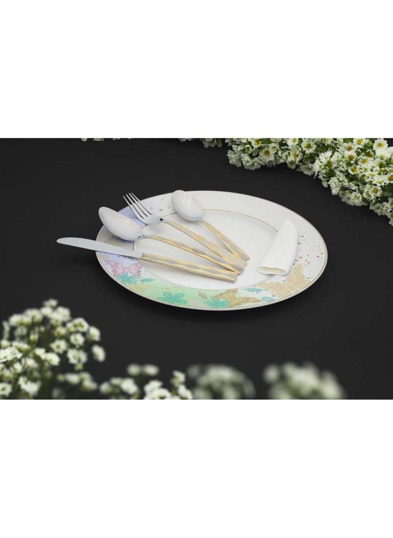 DANUBE HOME Tosca 24-Piece Cutlery Set Gold, Silver -Serve 6 