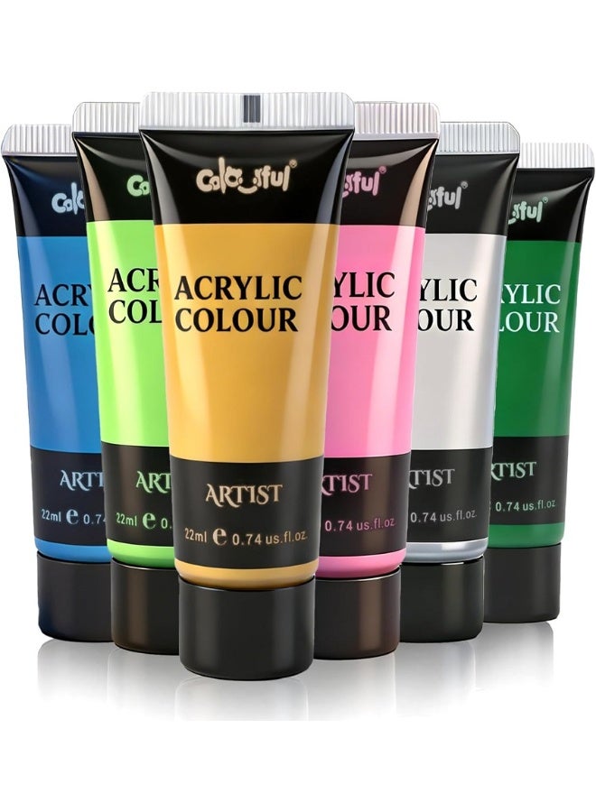 Colorful 6 Colors Artist Metallic Acrylic Paint Set, 0.74oz(22ml) each Art Paint, Non Toxic, Non Fading Paints for Art Painting, Handcrafts, Ideal for Multi-surface - Image 1
