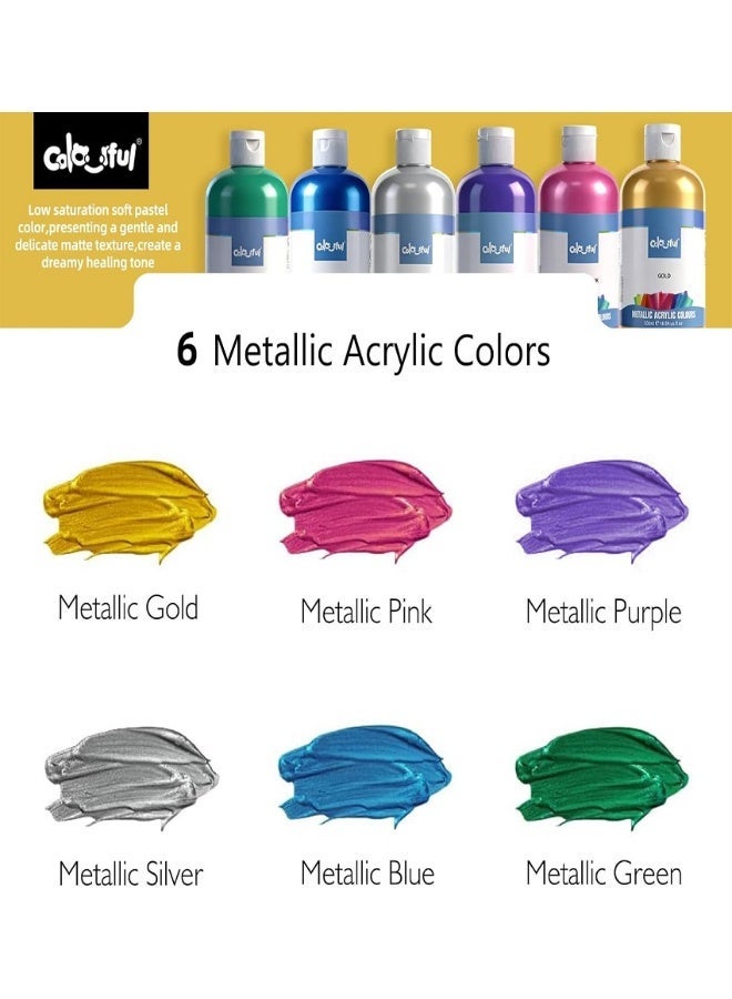 Colorful 6 Colors Artist Metallic Acrylic Paint Set, 0.74oz(22ml) each Art Paint, Non Toxic, Non Fading Paints for Art Painting, Handcrafts, Ideal for Multi-surface - Image 2