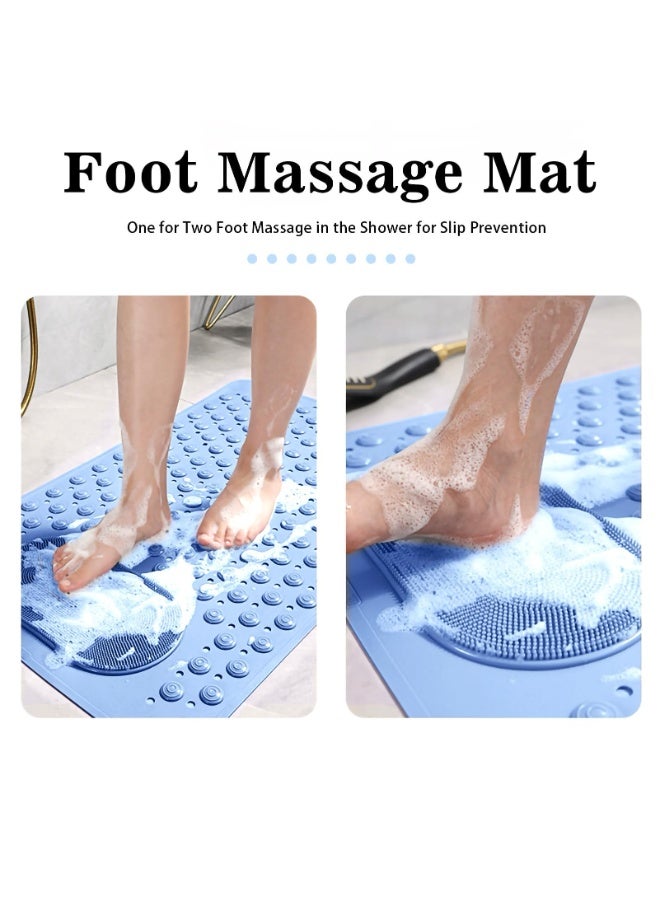 كيلا جادة استحمام مانعة للانزلاق، مقاس 50 × 80 سم، كبيرة جدًا، مزودة بفتحة تصريف وأكواب شفط، سجادة تدليك للقدمين، قابلة للغسل في الغسالة، مناسبة للكبار والصغار (أزرق) - Image 5