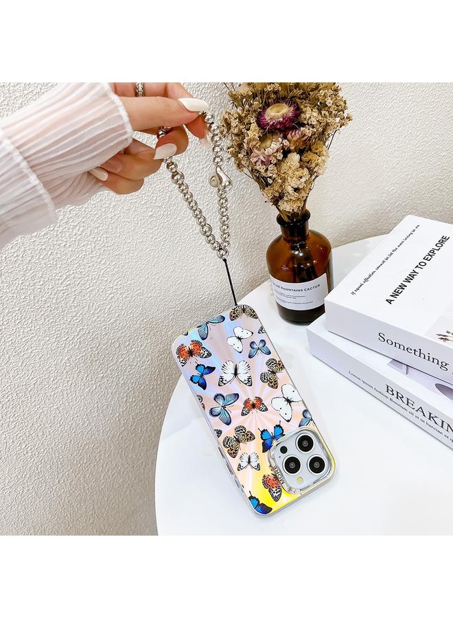 اس-توب جراب لهاتف iPhone 16 Plus مصنوع من جلد الفراشة بالليزر الكهربائي مع حزام معصم - Image 3