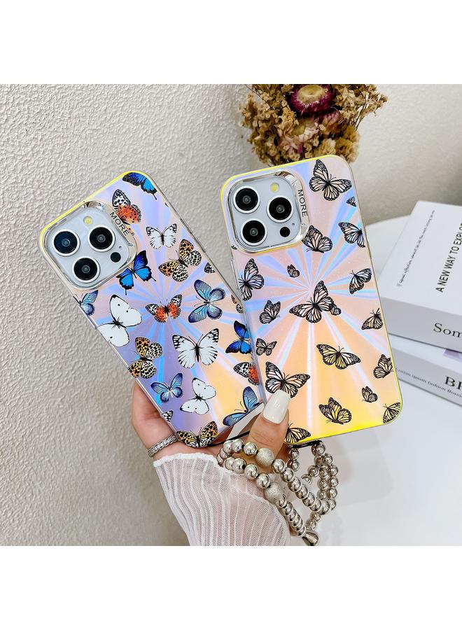 اس-توب جراب لهاتف iPhone 16 Plus مصنوع من جلد الفراشة بالليزر الكهربائي مع حزام معصم - Image 2