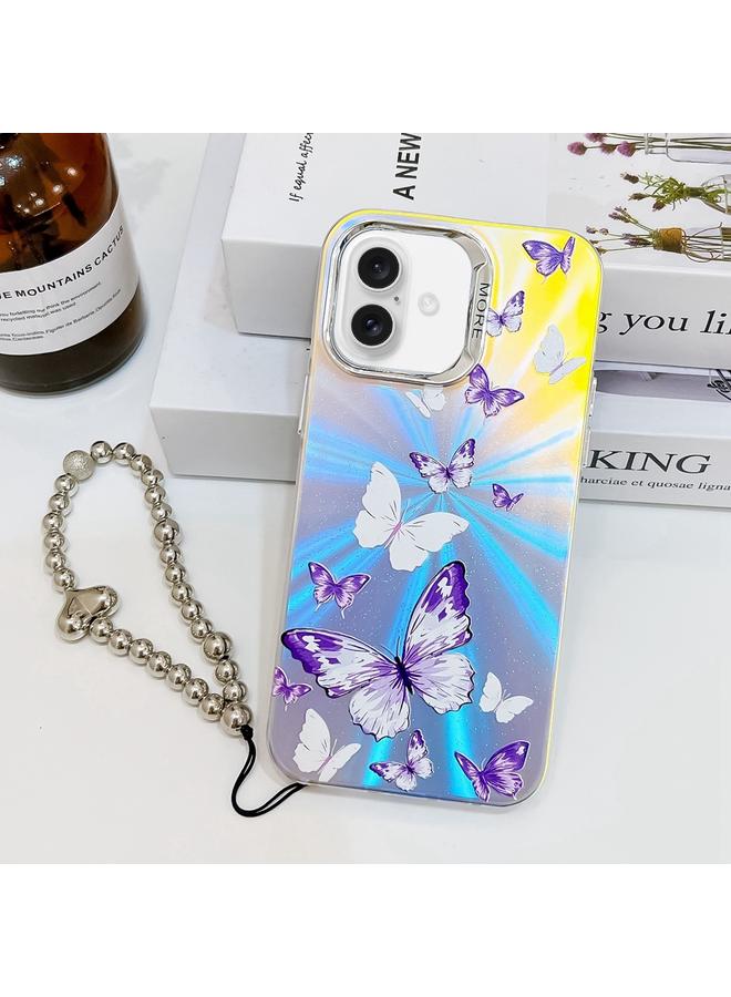 اس-توب جراب لهاتف iPhone 16 Plus مصنوع من جلد الفراشة بالليزر الكهربائي مع حزام معصم - Image 1