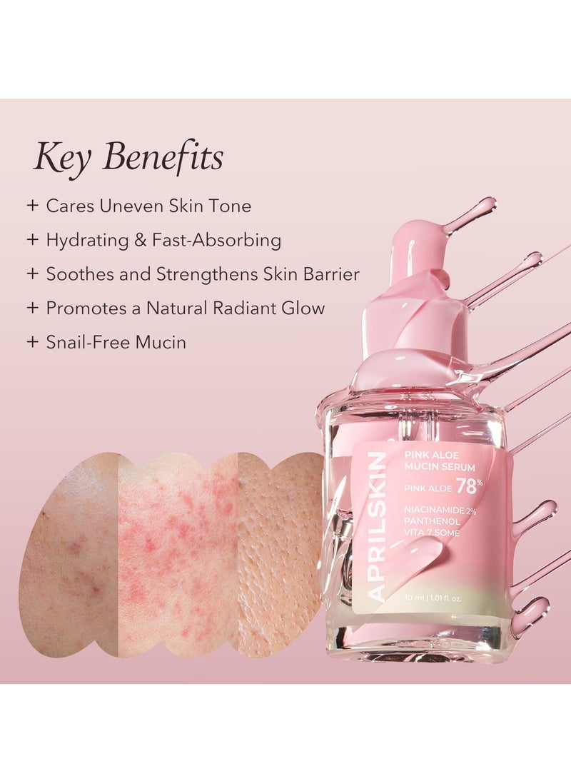 APRIL SKIN Pink Aloe Mucin Serum 1.01 fl.oz (30ml) Hydrating 78% Jeju Aloe Mucin Formula with Non-Sticky Finish for a Glass Glow Look, Korean Skincare - Image 3