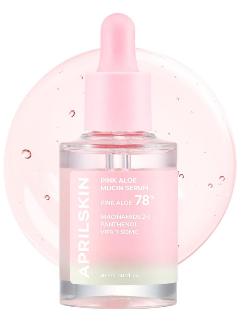 APRIL SKIN Pink Aloe Mucin Serum 1.01 fl.oz (30ml) Hydrating 78% Jeju Aloe Mucin Formula with Non-Sticky Finish for a Glass Glow Look, Korean Skincare - Image 1