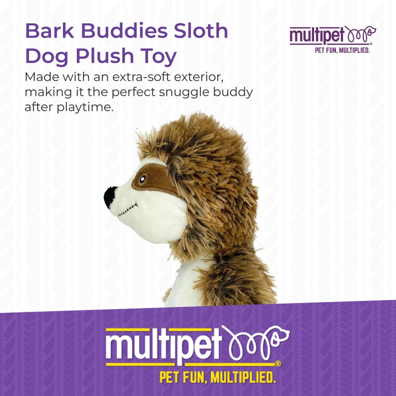 Multipet Bark Buddies Sloth Dog Plush Toy - Squeaky Dog Toy for All Dogs - Extra Soft Plush Dog Toy - Stuffed Animal Dog Toy for Cuddling & Playing - Cute Dog Pet Toy (10") - Image 2