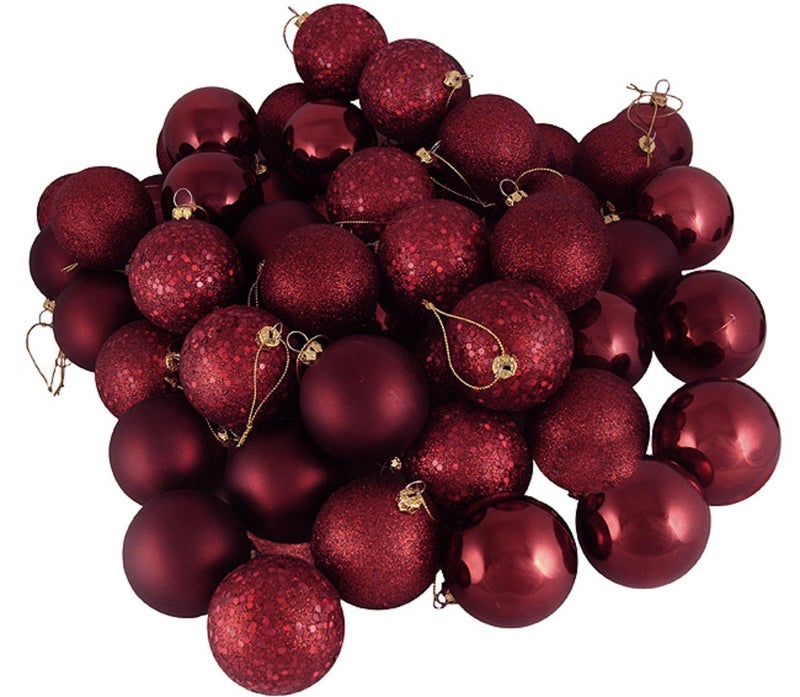 60 قطعة زينة كرات عيد الميلاد بلون بورغندي غير قابلة للكسر 4 تشطيب 25 60 مم