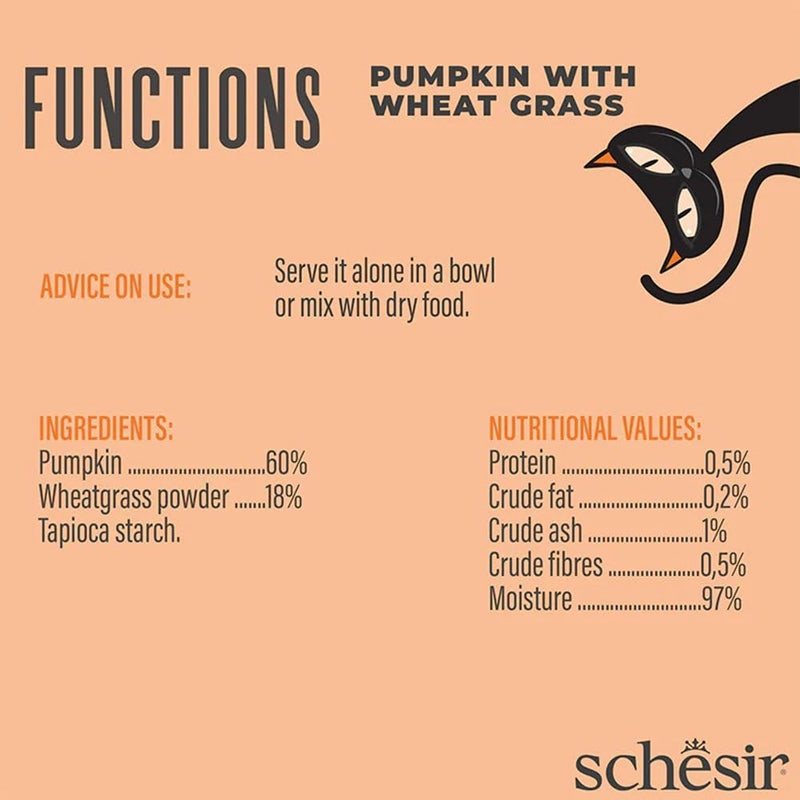 Schesir Function Digestive Topper Pumpkin with Wheat Grass Sensitive Adult Cat Treats - 40 gm | Pack of 3 - Image 2