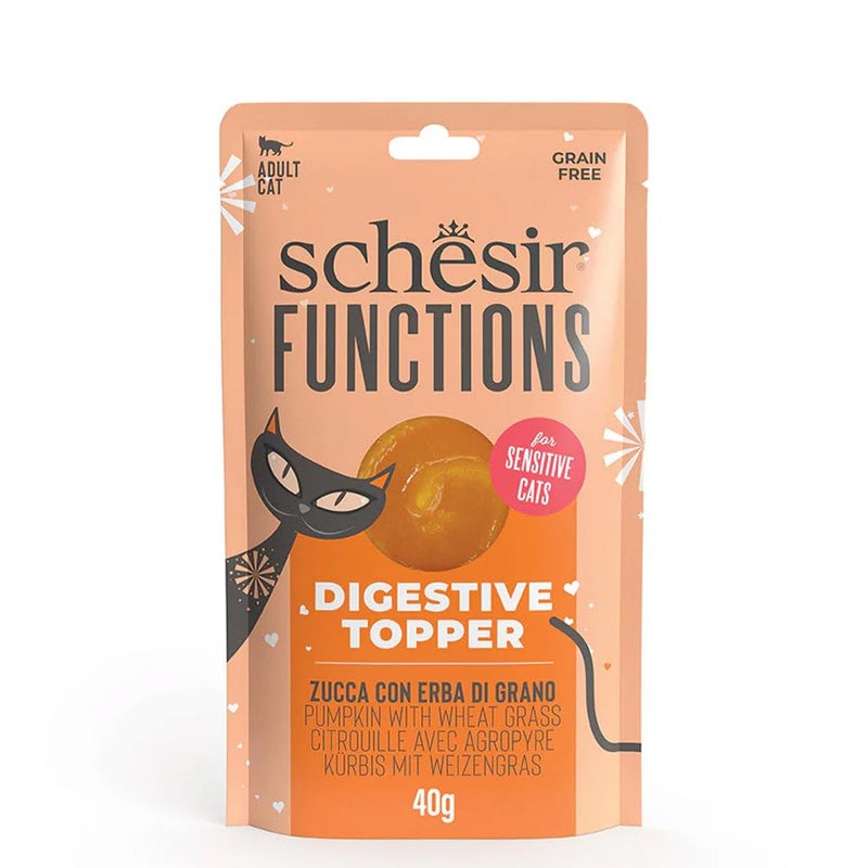 Schesir Function Digestive Topper Pumpkin with Wheat Grass Sensitive Adult Cat Treats - 40 gm | Pack of 3 - Image 1