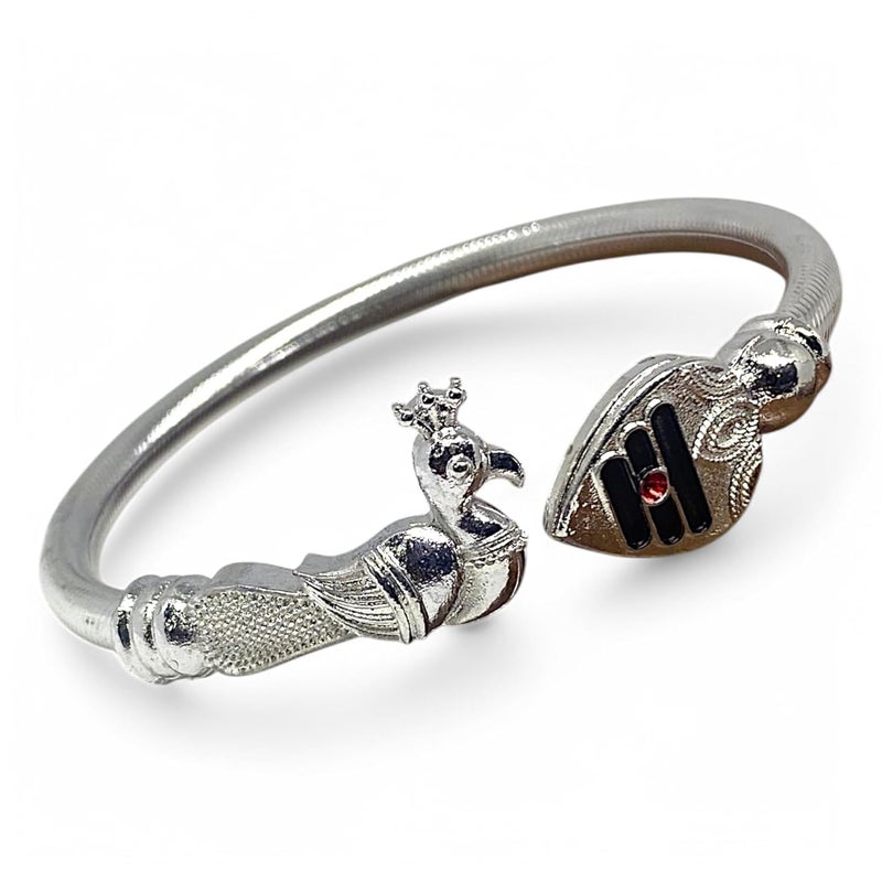Upbeat Adjustable Vel & Mayil Metal Silver color Bracelet/kappu/kadda I Unisex jewelry I Lightweight & Comfortable Fit I Unisex, Modern, and Durable - Image 1